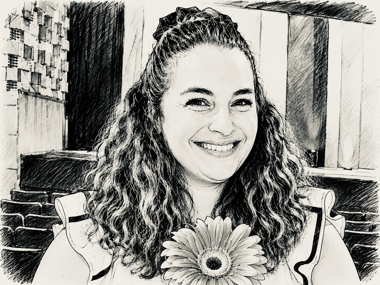 Retrato de Marylelin Lelinsky com uma margarida